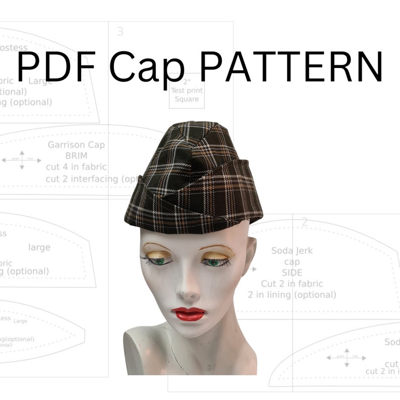 Garrison Cap. Hostess Hat. Soda Jerk Cap. PDF Hat Pattern. 3 Sizes, 2 ...