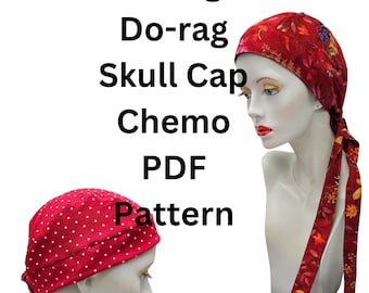 Do-rag PDF hat sewing pattern, durag, skull cap, chemo hat, 2 styles 3 sizes, youtube tutorial plus pictorial , UK