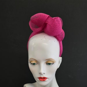 Hot pink, headband, turban style, fascinator,lightweight crin net, one size, made in the UK image 3