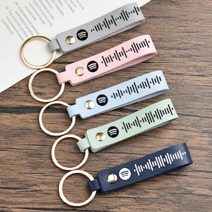Scannable Music Code Keyring,Memorial Gift,Leather Keychain,Leather Keychain for Her,Anniversary Gift, Birthday Gift for Music Lover