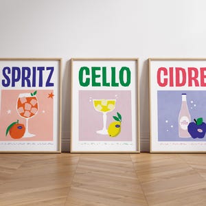 Keukenmuurkunst, set van 3 posters, kookkunst, moderne kunstafdrukken, trendy posterkunst, cocktailkunst barwagen, keuken afdrukbare kunstbundel, keuken afdrukbare kunstbundel