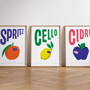 Keukenmuurkunst, set van 3 posters, kookkunst, moderne kunstafdrukken, trendy fruitposter, cocktailkunst barwagen, keuken afdrukbare kunstbundel, keuken afdrukbare kunstbundel