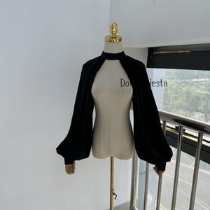 Black Chiffon Knit Bridal Bolero | Detachable Sleeves, Customizable