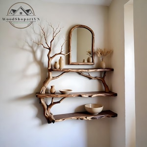Artistic Tree Bookshelf – Handcrafted Driftwood Wall Display