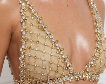 Top tipo bralette adornado con cristales – Ropa de cóctel y de noche hecha a mano