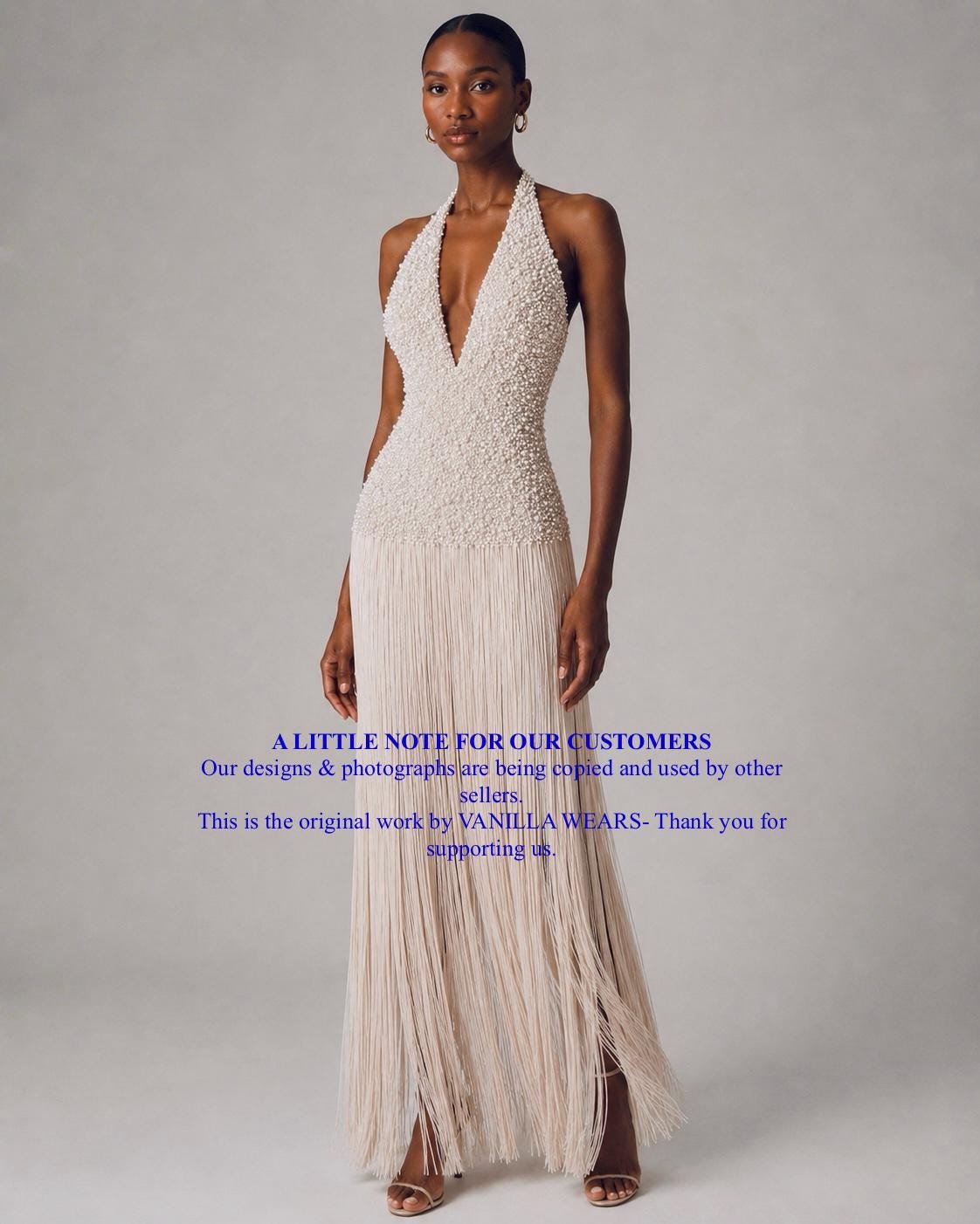 Beaded White Reception Dress Fringe