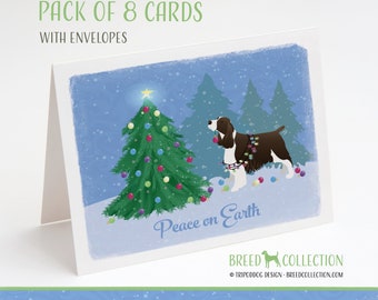 Brown English Springer - Pack of 8 Note Cards with envelopes - Christmas Forest