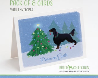 Gordon Setter - Pack of 8 Note Cards with envelopes - Christmas Forest