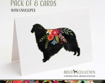 Borzoi - Pack of 8 Note Cards with envelopes - Boho Floral