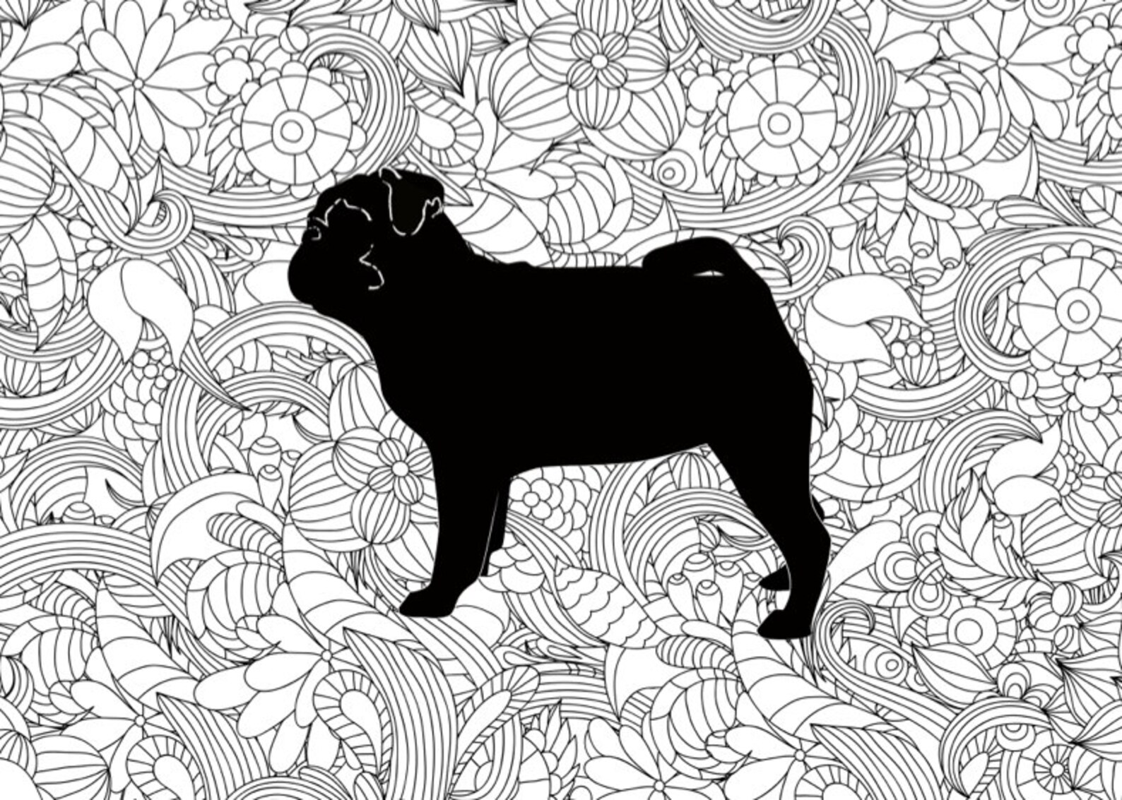 Pug Toy Breed Dog Zentangle Silhouette Card From the Breed | Etsy