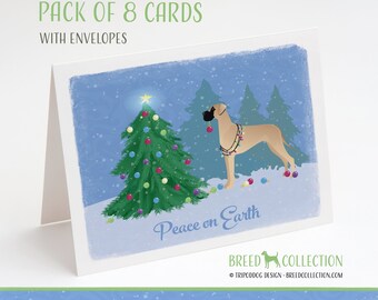 Dogue allemand naturel - Lot de 8 cartes de correspondance avec enveloppes - Forêt de Noël