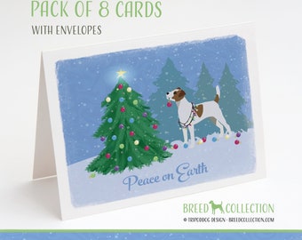 Parson Russell Terrier - Pack de 8 cartes de notes avec enveloppes - Forêt de Noël