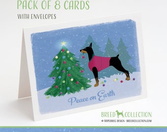 Doberman Pinscher - Pack de 8 cartes de correspondance avec enveloppes - Forêt de Noël