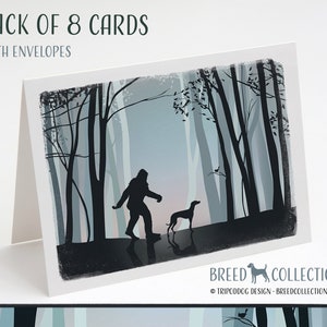 Whippet and Bigfoot Pack of 8 Note Cards with envelopes image 1