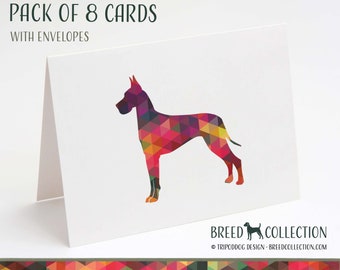 Great Dane - Pack of 8 Note Cards with envelopes - Geo Multi