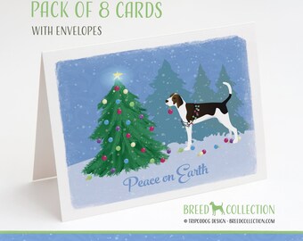 Treeing Walker Coonhound - Paquet de 8 cartes de correspondance avec enveloppes - Forêt de Noël