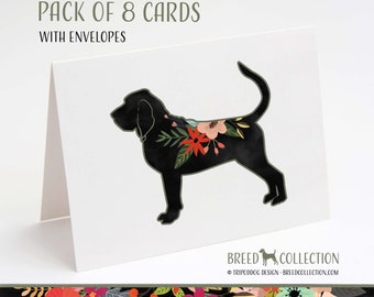 Bloodhound - Pack of 8 Note Cards with envelopes - Boho Floral