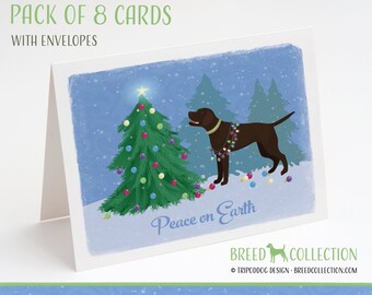 Chocolate Labrador Retriever - Chocolate Lab - Paquet de 8 cartes de correspondance avec enveloppes - Forêt de Noël