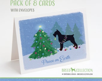 Black Giant Schnauzer - Pack of 8 Note Cards with envelopes - Christmas Forest