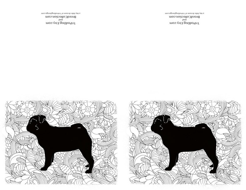 Pug Toy Breed Dog Zentangle Silhouette Card From the Breed | Etsy