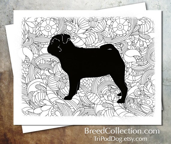 Pug Toy Breed Dog Zentangle Silhouette Card From the Breed | Etsy
