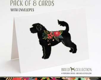 Portuguese Water Dog - Pack of 8 Note Cards with envelopes - Boho Floral