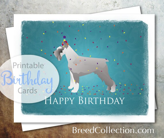 Digital Download Printable Schnauzer Beach Scene Greeting Card