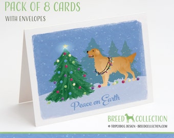 Golden Retriever - Paquet de 8 cartes de correspondance avec enveloppes - Forêt de Noël