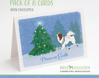Japanese Chin - Pack of 8 Note Cards with envelopes - Christmas Forest
