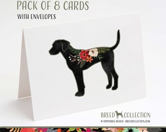 Plott Hound - Pack of 8 Note Cards with envelopes - Boho Floral