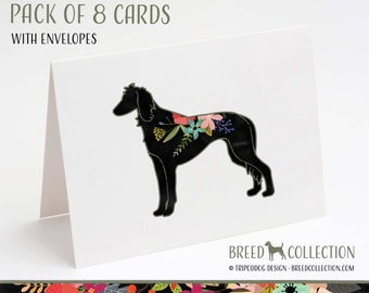 Saluki - Pack of 8 Note Cards with envelopes - Boho Floral