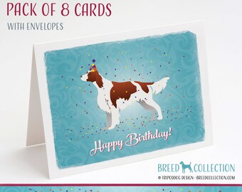 Irish Red and White Setter - Pack of 8 Note Cards with envelopes - Birthday Card