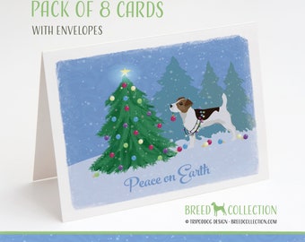 Jack Russell Terrier - Lot de 8 cartes de correspondance avec enveloppes - Forêt de Noël