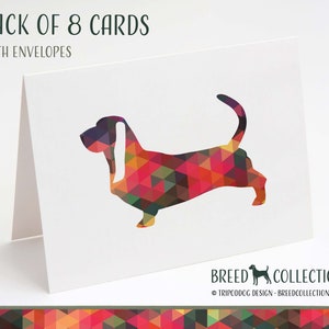 Basset Hound Pack of 8 Note Cards with envelopes Geo Multi image 1