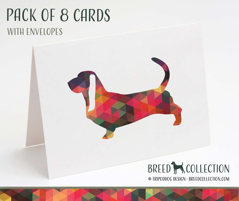 Basset Hound Pack of 8 Note Cards with envelopes Geo Multi image 1