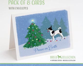 Rat Terrier - Paquet de 8 cartes de correspondance avec enveloppes - Forêt de Noël