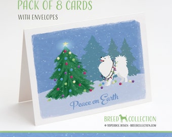 American Eskimo - Pack of 8 Note Cards with envelopes - Christmas Forest