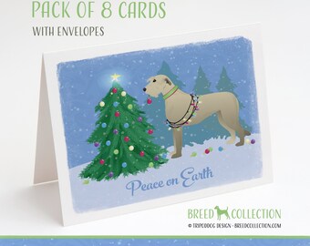 Lévrier irlandais - Lot de 8 cartes avec enveloppes - Forêt de Noël