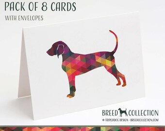 Bluetick Coonhound - Paquet de 8 cartes de correspondance avec enveloppes - Geo Multi