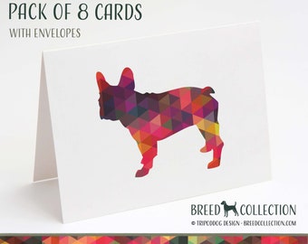French Bulldog - Frenchie - Pack of 8 Note Cards with envelopes - Geo Multi