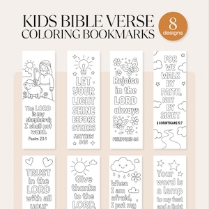 Bible Verse Coloring Bookmarks For Kids, Printable Scripture Bookmark, Christian Activity to Color, Sunday School Bible Study Church Craft