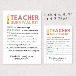 Teacher Survival Kit Printable, Editable Back to School Teacher Gift Tag, First Day of School Teacher Appreciation, Teacher Thank You Gift