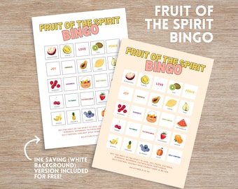 Fruit of the Spirit Bingo, Bible Bingo, 25 Printable Cards, Sunday School Game, Bible Activity for Kids, Galatians 5 Bible Game, Memory Card