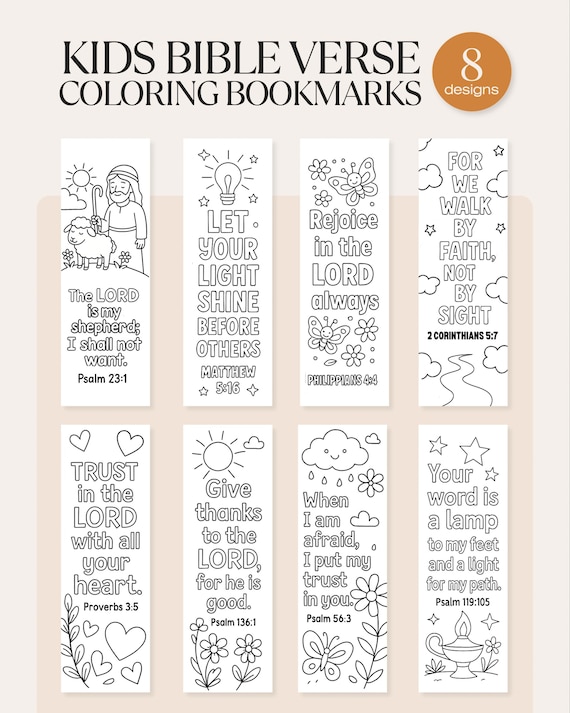 Bible Verse Coloring Bookmarks For Kids, Printable Scripture Bookmark, Christian Activity to Color, Sunday School Bible Study Church Craft