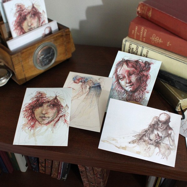 Signed Set of 4 Postcards by Artist Carne Griffiths