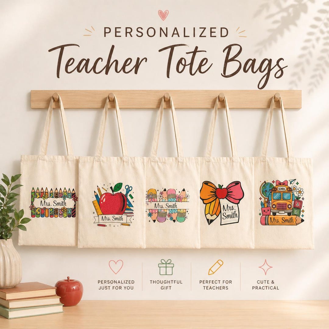 Personalized Teacher Tote Bag, Custom Name Canvas Tote, Teacher Gift ...