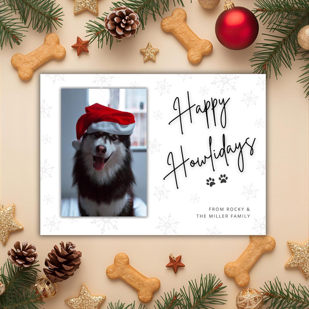 Editable Pet Christmas Card | Happy Howlidays Dog Photo Card | Holiday ...