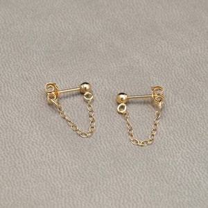 Gold Filled Chain Earrings - Gold Front to Back Earrings - Dainty Minimalist Studs - Chain Drop Earrings - Simple Earrings - Gift For Her