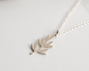 Sterling Silver Olive Branch Necklace, Dainty Olive Tree leaf Pendant, Gift For Women