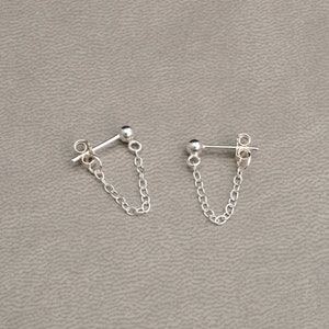 Front to Back Chain Drop Earrings - Earrings With Chain - Sterling Silver Studs - Minimalist Jewelry - Chain Drop Earrings - Simple Earrings